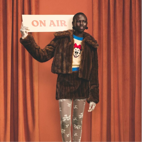 ZARA x Harry Lambert X Disney Cropped Faux Fur Jacket Brown Size Medium - Picture 3 of 10